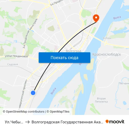 Ул.Чебышева (А) to Волгоградская Государственная Академия Физической Культуры map