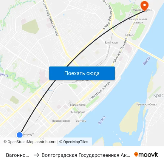 Вагонное Депо (А) to Волгоградская Государственная Академия Физической Культуры map