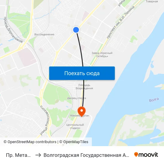 Пр. Металлургов (А) to Волгоградская Государственная Академия Физической Культуры map