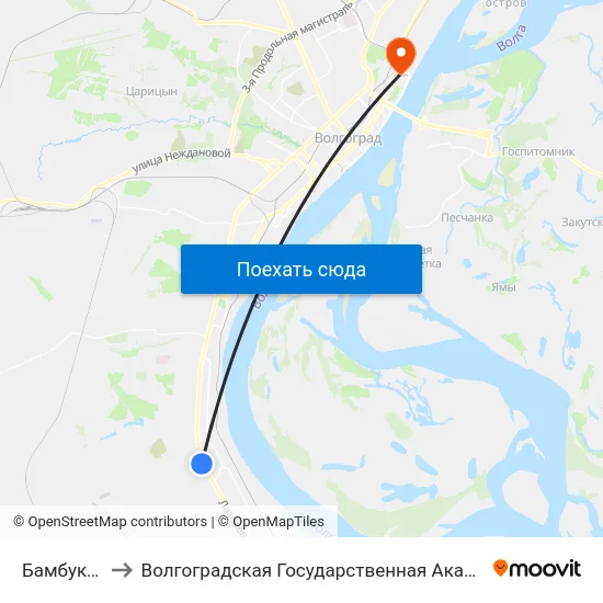 Бамбуковая (Б) to Волгоградская Государственная Академия Физической Культуры map
