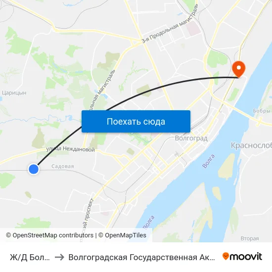 Ж/Д Больница (Б) to Волгоградская Государственная Академия Физической Культуры map
