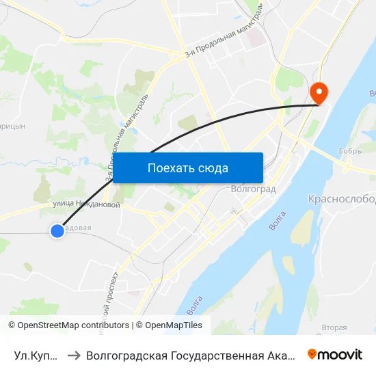 Ул.Куприна (А) to Волгоградская Государственная Академия Физической Культуры map