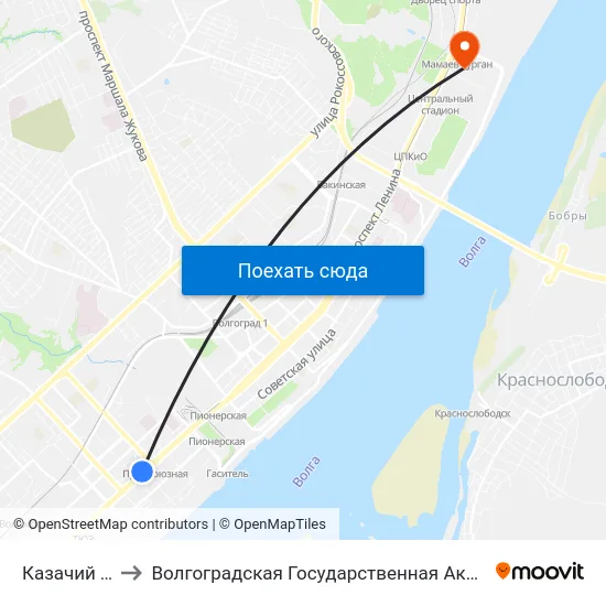 Казачий Театр (Б) to Волгоградская Государственная Академия Физической Культуры map