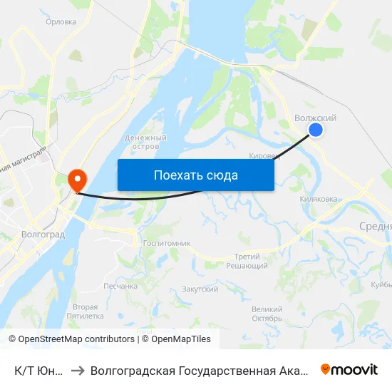 К/Т Юность (А) to Волгоградская Государственная Академия Физической Культуры map
