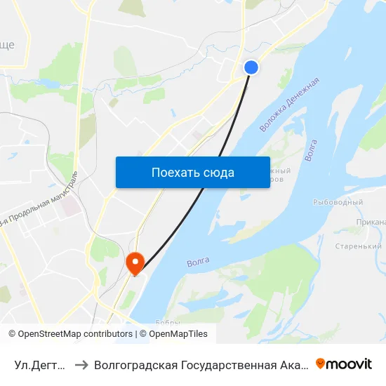 Ул.Дегтярева (А) to Волгоградская Государственная Академия Физической Культуры map