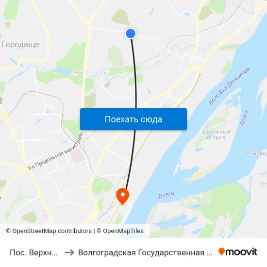 Пос. Верхнезареченский to Волгоградская Государственная Академия Физической Культуры map