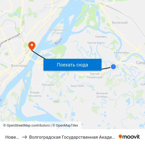 Новенький to Волгоградская Государственная Академия Физической Культуры map