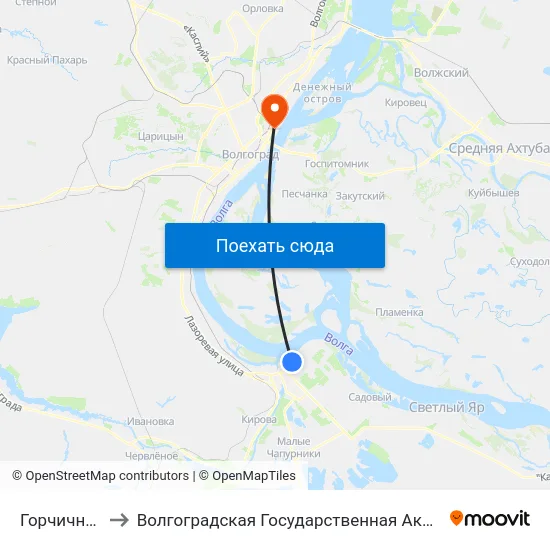 Горчичный Завод to Волгоградская Государственная Академия Физической Культуры map
