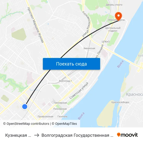 Кузнецкая (Ул. Елецкая) to Волгоградская Государственная Академия Физической Культуры map