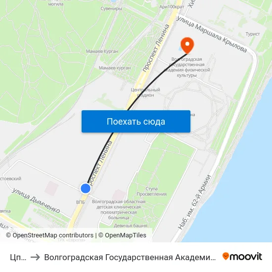 Цпкио to Волгоградская Государственная Академия Физической Культуры map