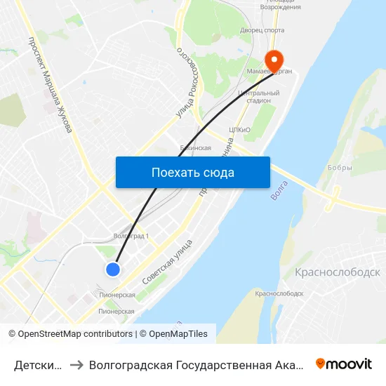 Детский Центр to Волгоградская Государственная Академия Физической Культуры map