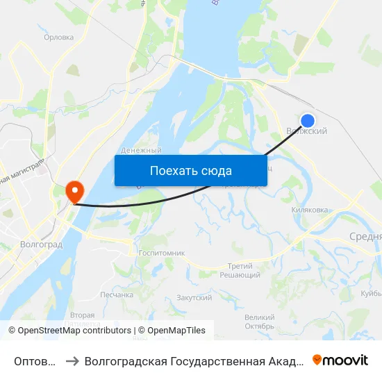 Оптовая База to Волгоградская Государственная Академия Физической Культуры map