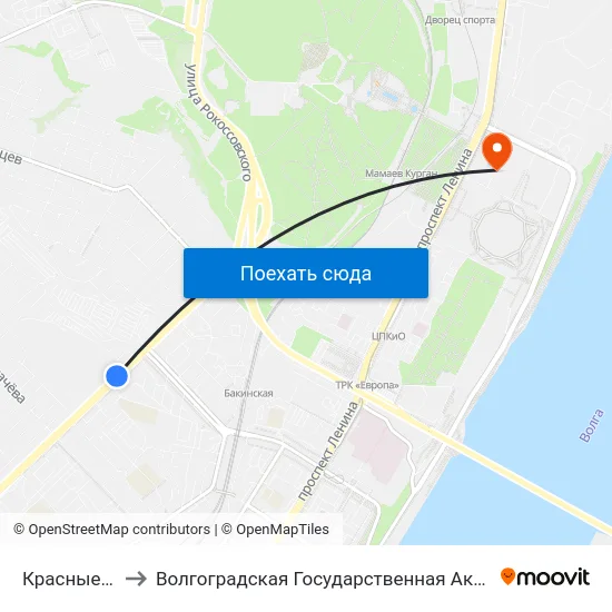 Красные Казармы to Волгоградская Государственная Академия Физической Культуры map