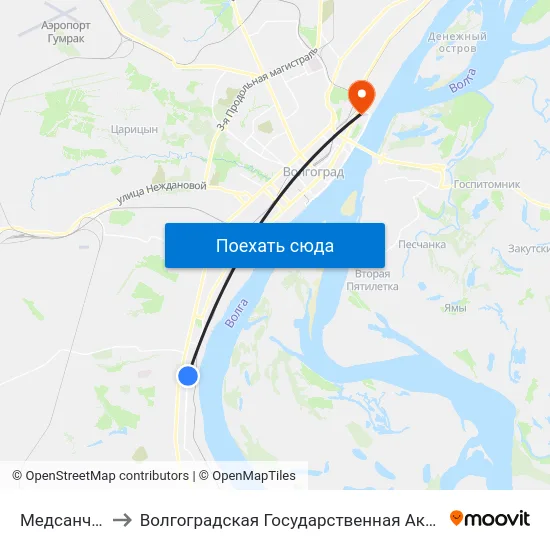 Медсанчасть №40 to Волгоградская Государственная Академия Физической Культуры map