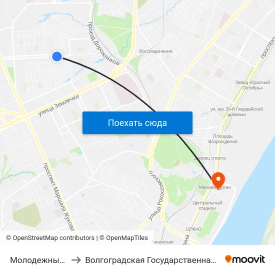 Молодежный Центр Россия to Волгоградская Государственная Академия Физической Культуры map
