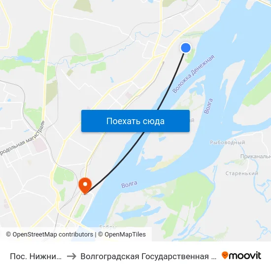 Пос. Нижний Тракторный to Волгоградская Государственная Академия Физической Культуры map