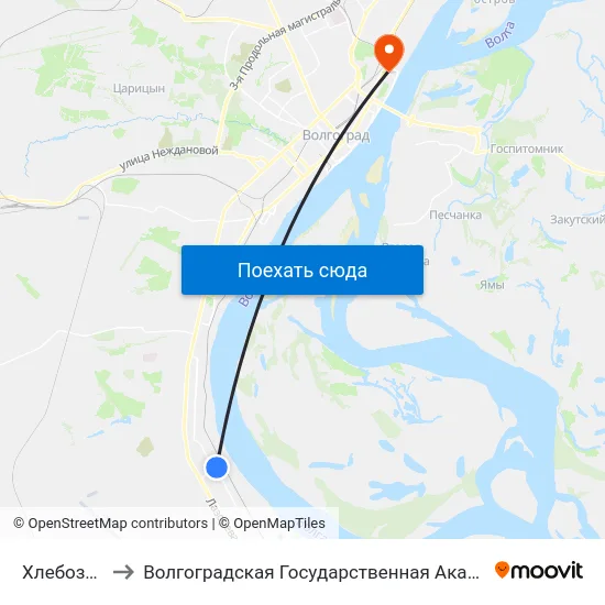 Хлебозавод №3 to Волгоградская Государственная Академия Физической Культуры map