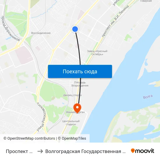 Проспект Металлургов to Волгоградская Государственная Академия Физической Культуры map