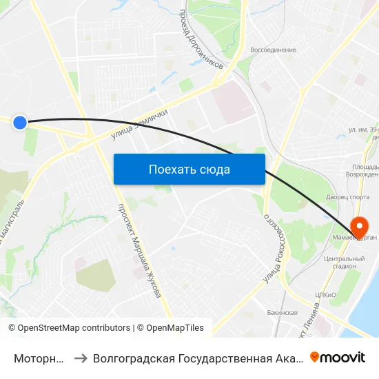 Моторный Завод to Волгоградская Государственная Академия Физической Культуры map