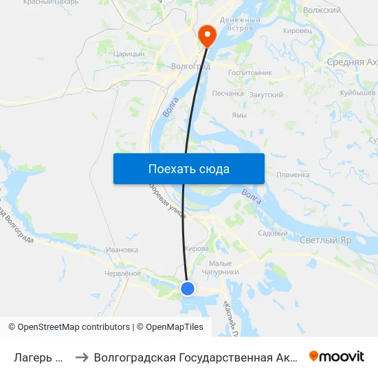 Лагерь Звёздный to Волгоградская Государственная Академия Физической Культуры map