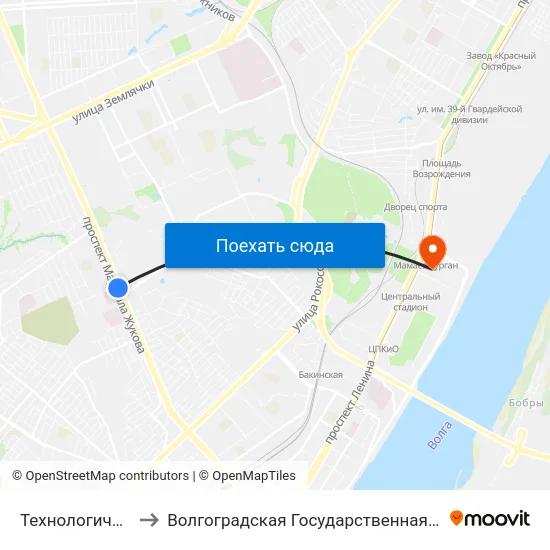 Технологический Колледж to Волгоградская Государственная Академия Физической Культуры map