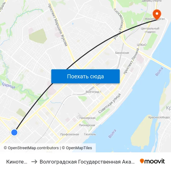 Кинотеатр Мир to Волгоградская Государственная Академия Физической Культуры map