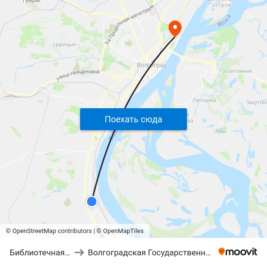 Библиотечная (Ул. Писемского) to Волгоградская Государственная Академия Физической Культуры map