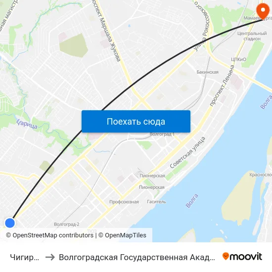 Чигиринская to Волгоградская Государственная Академия Физической Культуры map