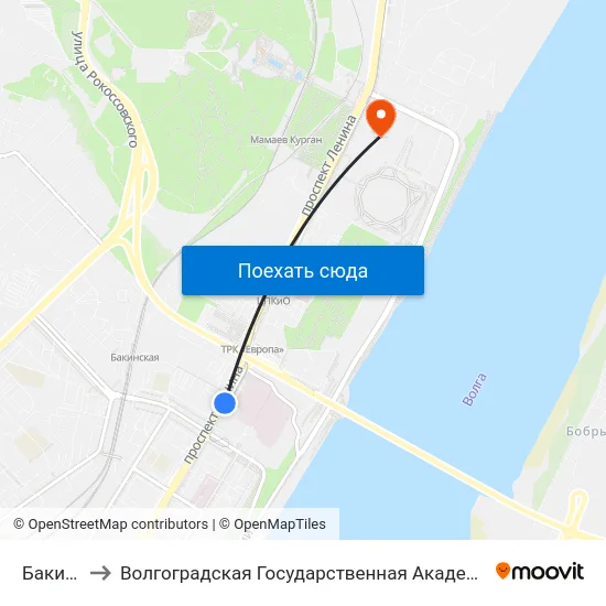 Бакинская to Волгоградская Государственная Академия Физической Культуры map