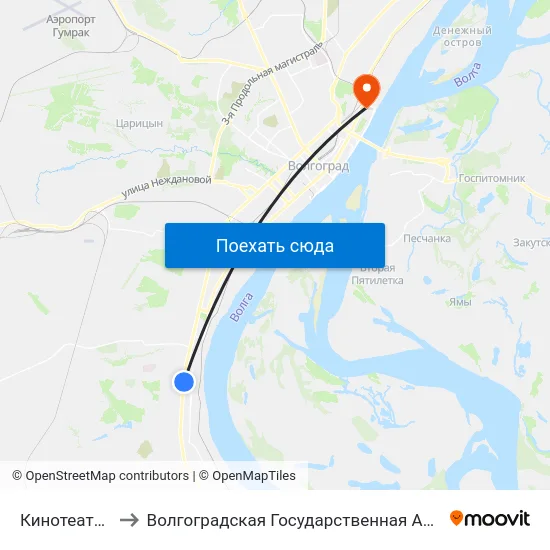 Кинотеатр Авангард to Волгоградская Государственная Академия Физической Культуры map