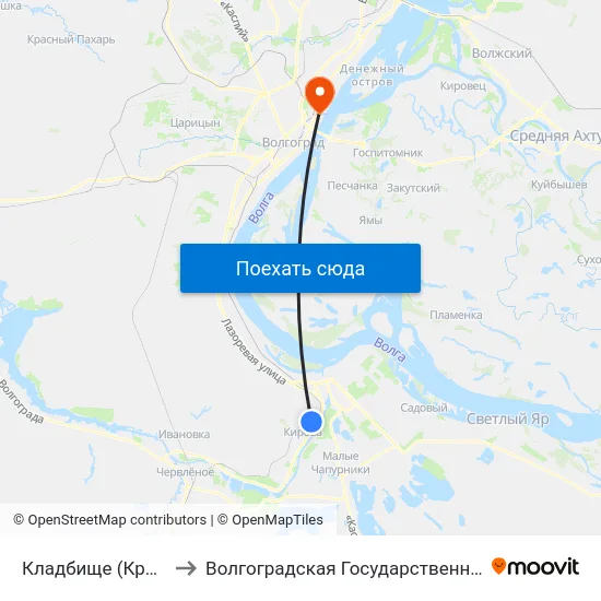 Кладбище (Красноармейский Р-Н) to Волгоградская Государственная Академия Физической Культуры map