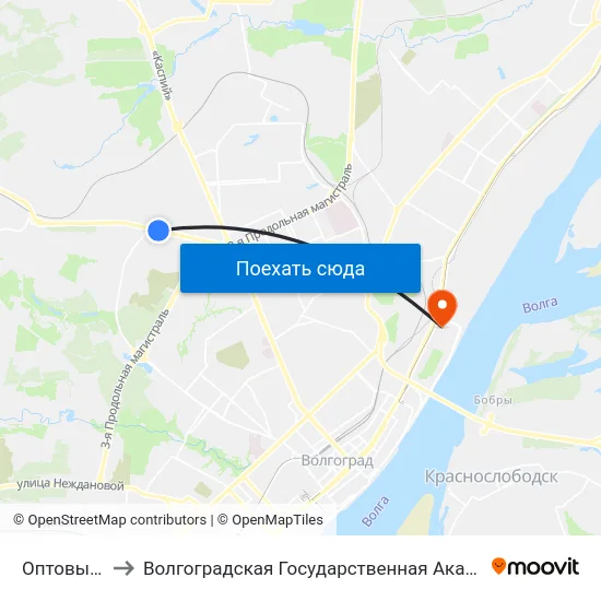 Оптовый Рынок to Волгоградская Государственная Академия Физической Культуры map