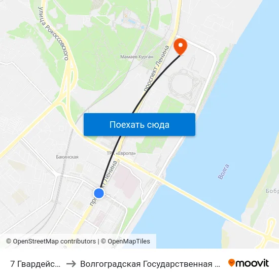7 Гвардейской Дивизии to Волгоградская Государственная Академия Физической Культуры map