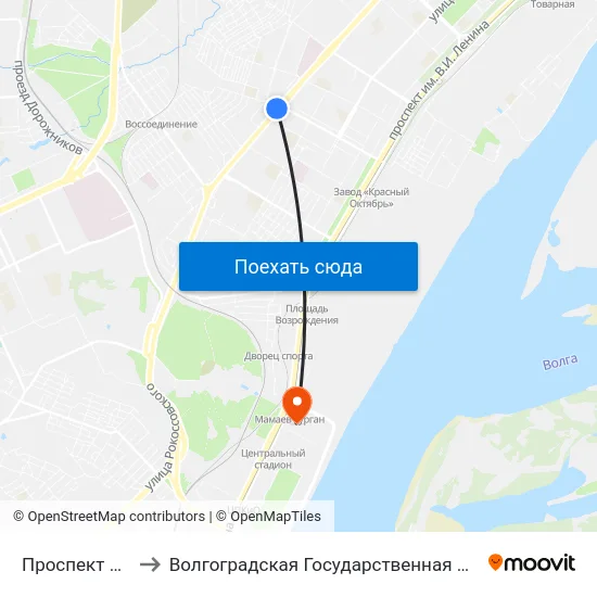 Проспект Металлургов to Волгоградская Государственная Академия Физической Культуры map
