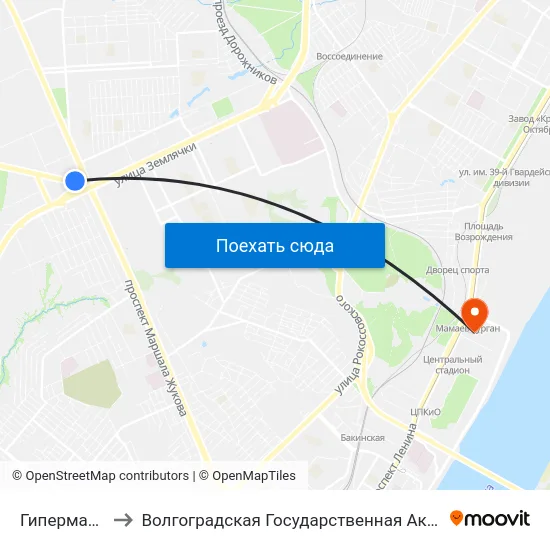 Гипермаркет Ашан to Волгоградская Государственная Академия Физической Культуры map