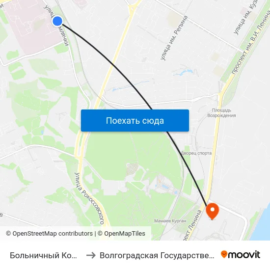 Больничный Комплекс (По Требованию) to Волгоградская Государственная Академия Физической Культуры map