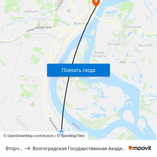 Вторчермет to Волгоградская Государственная Академия Физической Культуры map
