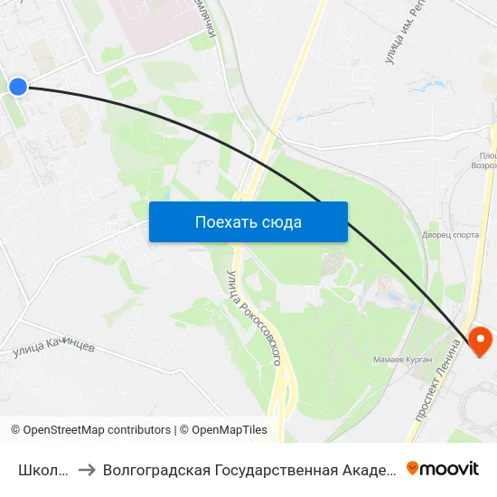 Школа №33 to Волгоградская Государственная Академия Физической Культуры map