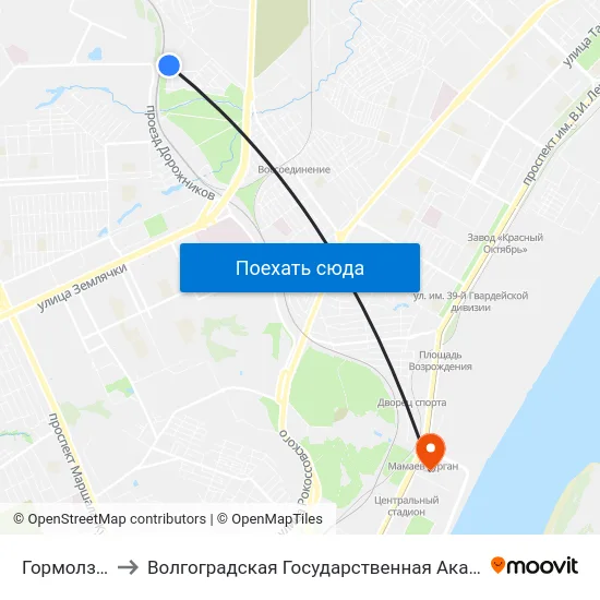 Гормолзавод №3 to Волгоградская Государственная Академия Физической Культуры map