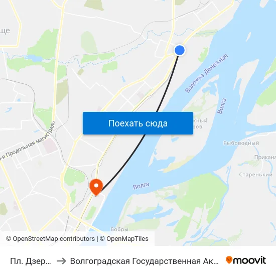 Пл. Дзержинского to Волгоградская Государственная Академия Физической Культуры map