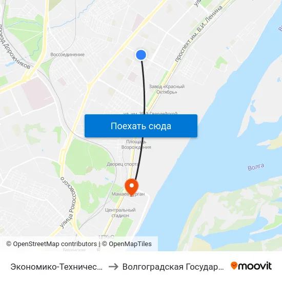 Экономико-Технический Колледж (Проспект Металлургов) to Волгоградская Государственная Академия Физической Культуры map