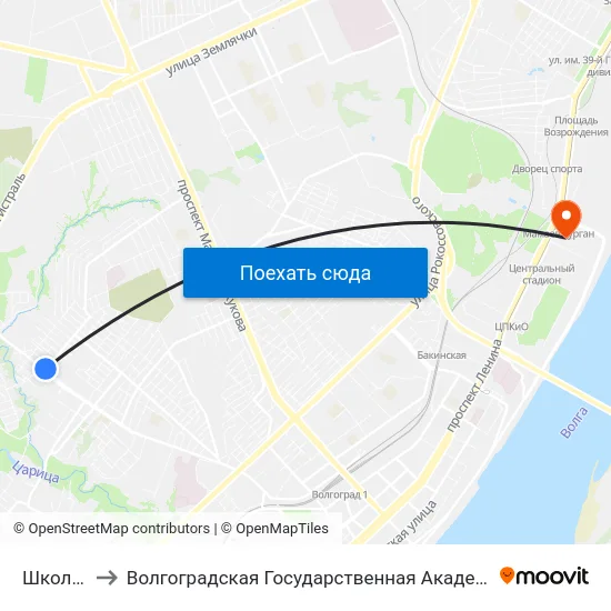 Школа №36 to Волгоградская Государственная Академия Физической Культуры map