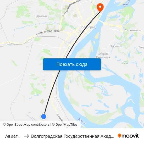 Авиагородок to Волгоградская Государственная Академия Физической Культуры map