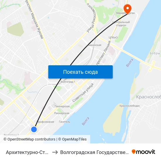 Архитектурно-Строительный Университет to Волгоградская Государственная Академия Физической Культуры map