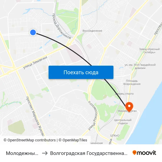 Молодежный Центр Россия to Волгоградская Государственная Академия Физической Культуры map
