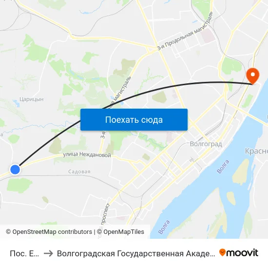 Пос. Ежовка to Волгоградская Государственная Академия Физической Культуры map
