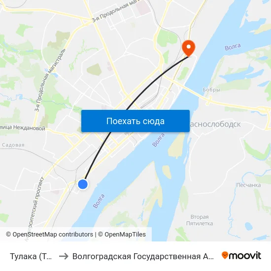Тулака (Троллейбус) to Волгоградская Государственная Академия Физической Культуры map