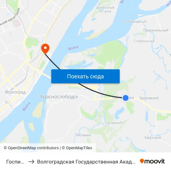 Госпитомник to Волгоградская Государственная Академия Физической Культуры map