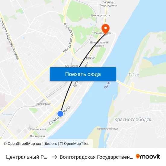 Центральный Рынок (По Требованию) to Волгоградская Государственная Академия Физической Культуры map