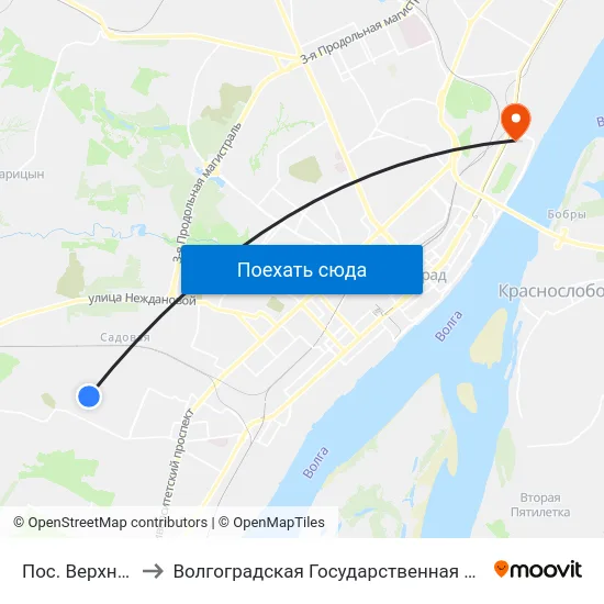 Пос. Верхняя Ельшанка to Волгоградская Государственная Академия Физической Культуры map